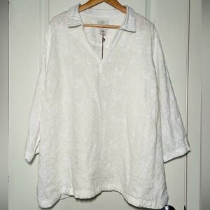 NWT Laura Ashley 100% Linen Vneck Top Embroidery Cottagecore Boho Resort Wear 3X